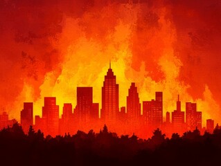 Fototapeta premium Dramatic Forest Fire Engulfs Urban Landscape