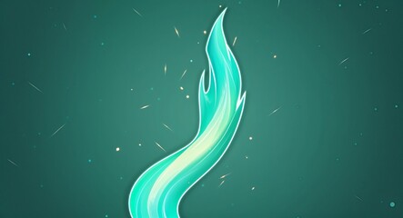 Turquoise to jade gradient flame twist with flickering sparks in anime cartoon style background