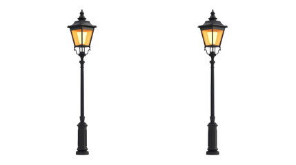 Obraz premium Elegant street lamps illuminate night with warm glow isolated on a white background, transparent background.