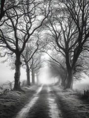 Black and white landscape in late autumn or winter