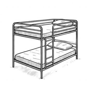 recommend clip art: Minimalistic Doodle of Modern Metal Bunk Bed Frame with Mattresses