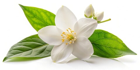Obraz premium A beautiful jasmine white flower, set against a clean white background, ideal for floral designs, invitations, and