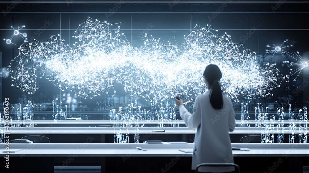 Poster a teacher guiding students through a quantum-powered learning experience, where holographic quantum 