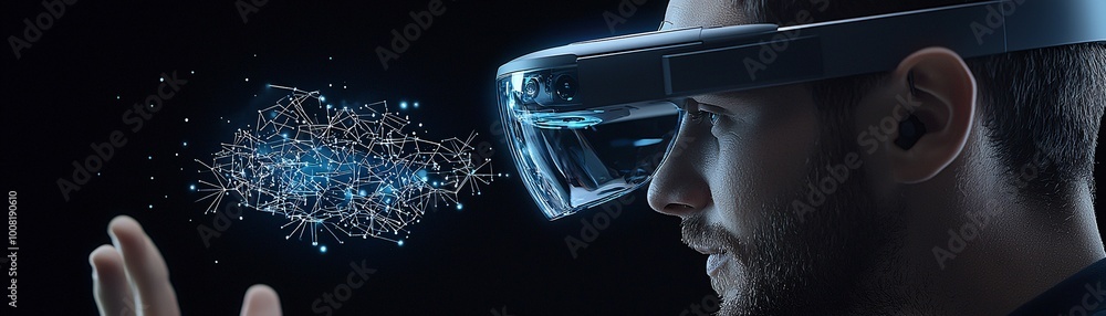 Poster a teacher guiding students through quantum experiments using ar technology, with holographic represe