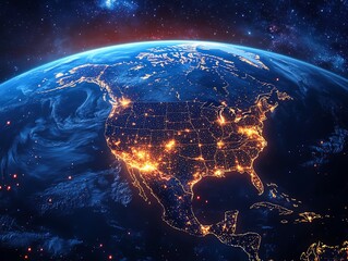 Obraz premium Earth view showing illuminated cities at night.