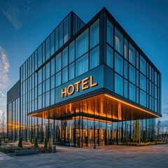 Fototapeta premium Modern Hotel Building with Large 