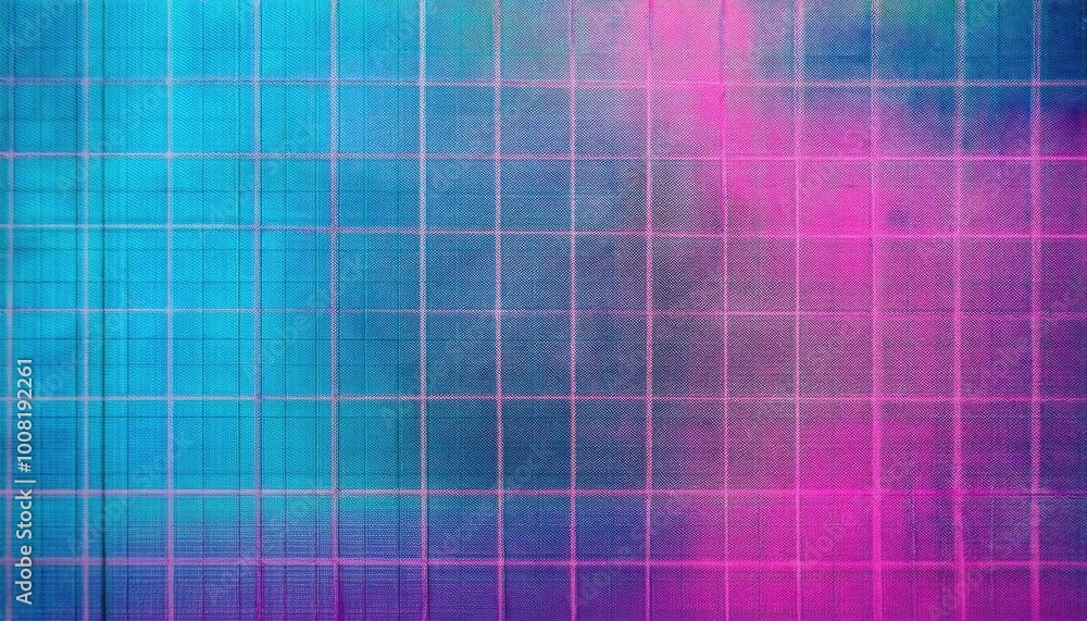 Poster Vibrant Gradient Grid: Abstract Pink and Blue Ombre Background with Intersecting Black Lines Forming a Geometric Pattern on a Textured Surface