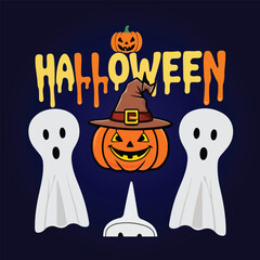 Halloween Jack-o-Lantern Pumpkins on rustic wooden background