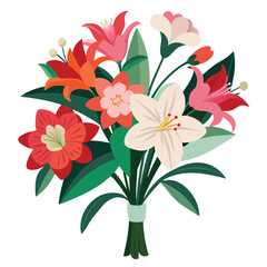 Floral Bunch with Amaryllis Vector Illustration on White Background in Elegant Detailed Design