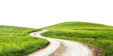 Winding road through green hills, isolated on transparent cutout background