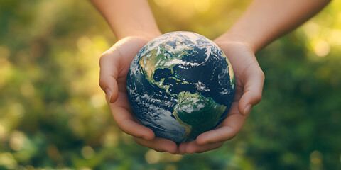 Hand Holding Crystal Globe with Natural Background