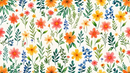 Colorful wild flower background with watercolor