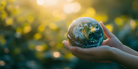 Hand Holding Crystal Globe with Natural Background