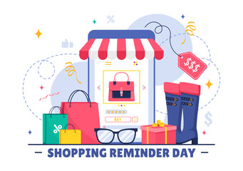 Shopping Reminder Day Vector Illustration for 26th November, featuring a Paper Bag and Items in a National Holiday Flat Style Cartoon Background