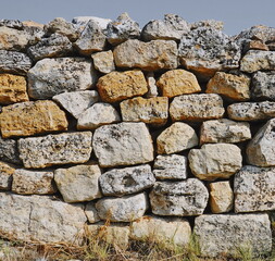 Stone Stacked Wall Closeup Natural Texture Beige Color