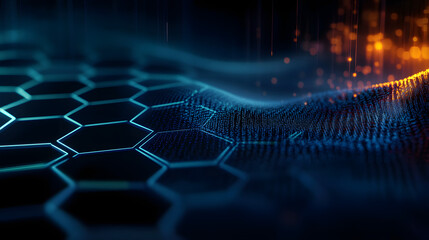 Structural communication of data transmission. Futuristic hexagon illustration. Technology concept. 3D rendering.
