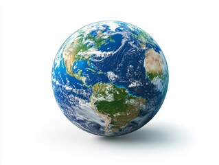 Fototapeta premium 2408 72.A detailed globe of Earth, showing the blue oceans and green continents, sits on a white background. The image emphasizes the planetâ€™s beauty and fragility, with soft lighting creating a