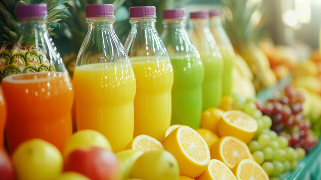 Na p&oacute;łkach supermarketu znajduje się szeroki wyb&oacute;r świeżych organicznych sok&oacute;w, kt&oacute;re kuszą swoją r&oacute;żnorodnością.