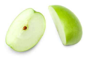 piece of green apple isolated on white background. clipping path