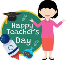 Happy Teacher's Day Banner with a Female Teacher