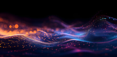 Abstract wave of sound particles. Equalizer for music. Signal transmission. 3d rendering.