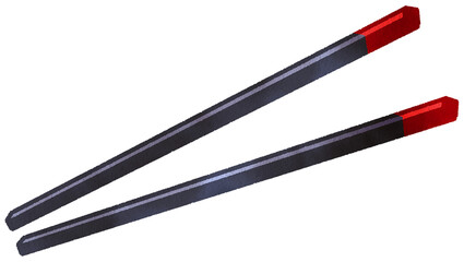 Black chopsticks with red tips, elegantly designed for enjoying sushi and other Asian dishes, hand-drawn watercolor painting illustration