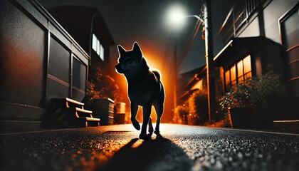 夜の犬の散歩