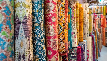 Colorful Fabric Rolls in a Shop