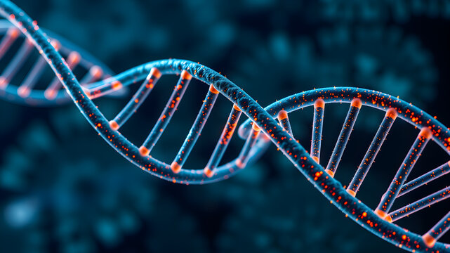  Artifical Intelligence generated DNA molecule. Chemisty and biology science education concept.