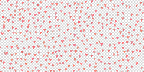 Falling hearts. Romantic confetti for Valentine's day. Seamless vector pattern for wrapping paper, fabric designs, and creative projects.  Cascade of delicate hearts in various shades of pink.