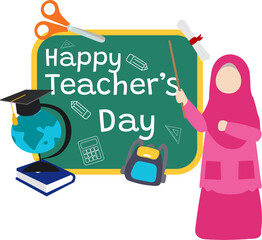 Happy Teacher's Day Banner with a Female Teacher