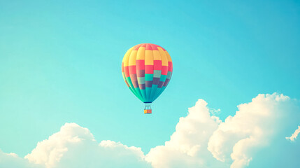 Fototapeta premium Colorful hot air balloon flying in blue sky with clouds