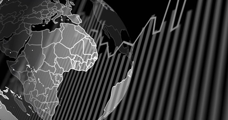 Image of spinning globe over diagrams