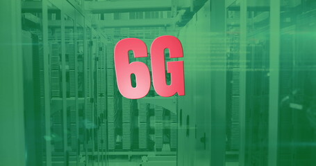 Image of 6g text and digital data processing over computer servers