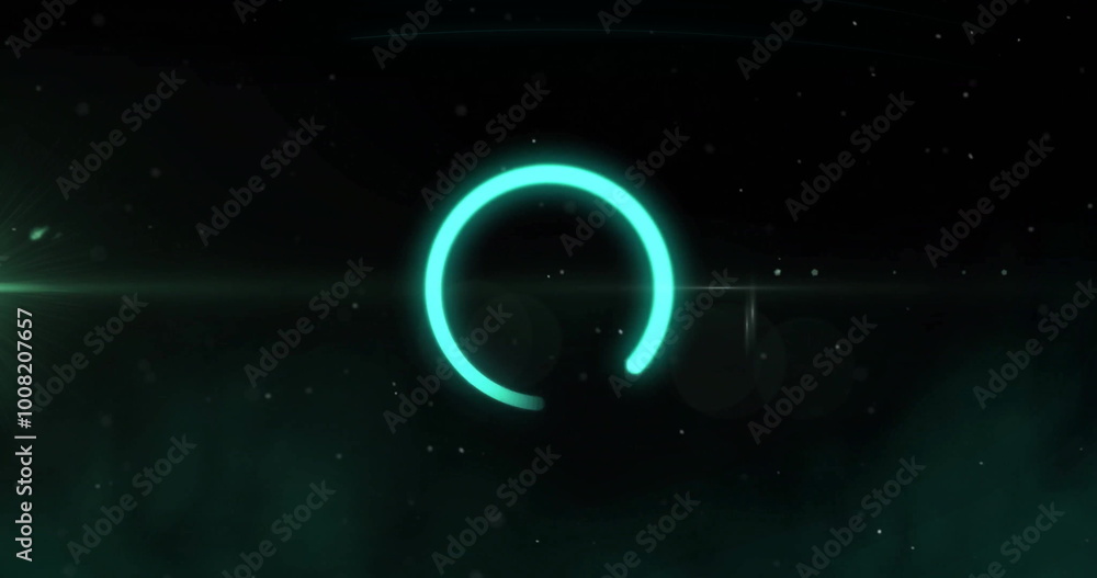 Poster glowing circular image with particles over dark background