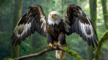 Obraz premium Majestic Bald Eagle Soaring Wildlife Forest Habitat Nature Beauty