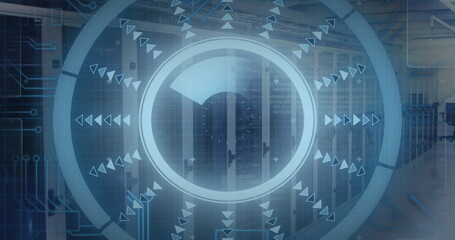 Image of data processing and scope over computer servers