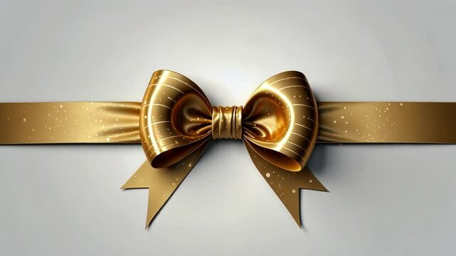 A close up of a golden bow tied with ribbon, highlighting elegance and festivity, suggesting a celebratory context