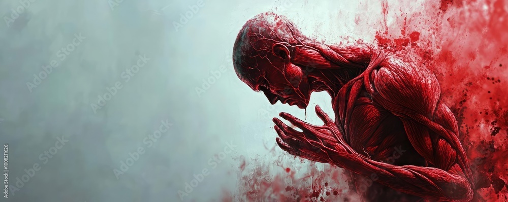 Poster a dynamic representation of human emotion, showcasing a muscular figure in a moment of introspection