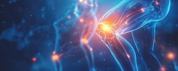A detailed visualization of a knee joint highlighting anatomy and motion, showcasing the beauty of human biomechanics.