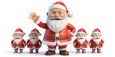 Charming 3D Santa Claus cartoon cheerfully counts from one to five amidst festive Christmas decorations, isolated on a