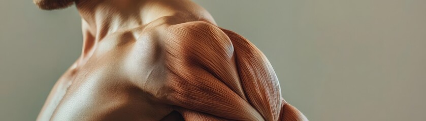 Fototapeta premium Close-up of a muscular shoulder showcasing strength and fitness in a dramatic lighting setting.