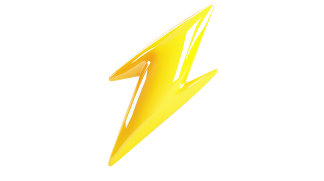 Bright Yellow Lightning Bolt 3D Model on a transparent background