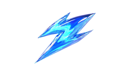 Vibrant Blue Lightning Bolt in 3D Style on a transparent background
