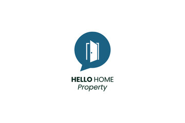 Hello Home Property logo with chat bubble and door icon
