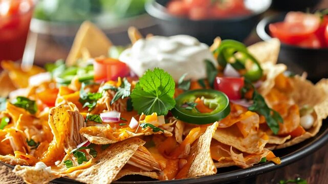 A vibrant platter of nachos featuring fresh toppings and a variety of ingredients, highlighting the enjoyable cooking experience