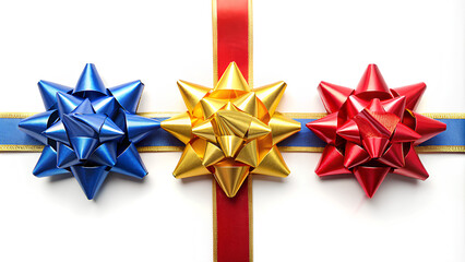 Set of Red, gold yellow, Blue, Star Gift ribbon bow on white background