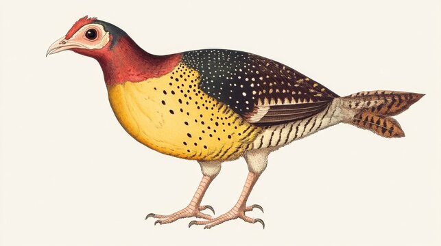 A yellow-necked spurfowl, a type of bird, is shown in a picture.