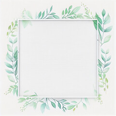 Fototapeta premium Blank white canvas surrounded by elegant frame of green leaves, perfect for baby shower invitations, announcements, and decorations. Blank white canvas with green leaf frame for baby shower decoration