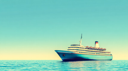 Naklejka premium Large cruise ship sailing on the ocean on a sunny day